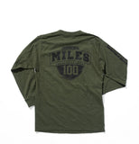 100 miles army green shield logo long sleeve