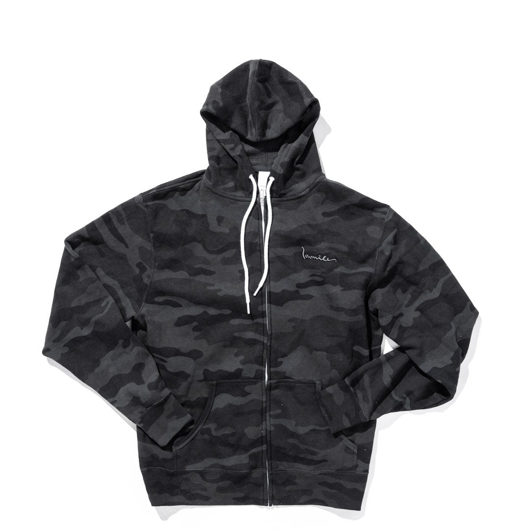 100 miles black camo full zip signature hoodie