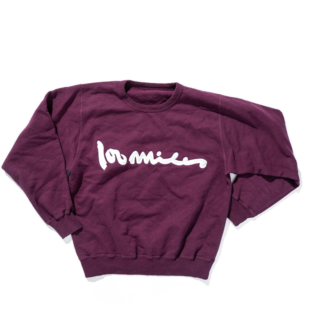 100 miles burgundy with grey and white signature crewneck