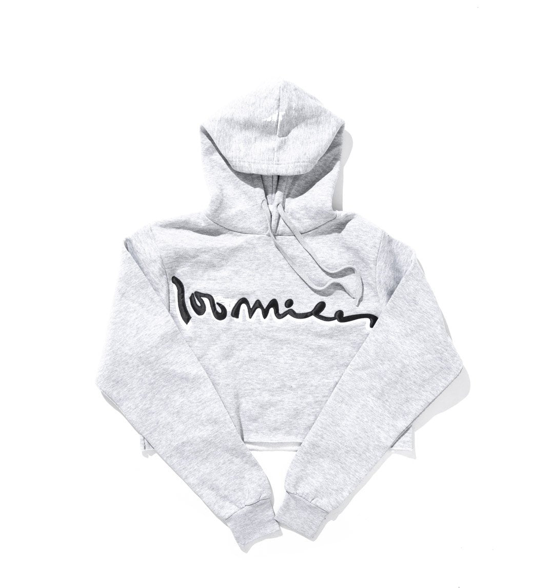 100 Miles Women's Athletic Grey with Black Cropped Hoodie