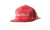 100 Miles Red Suede with Red leather Brim Signature Snapback