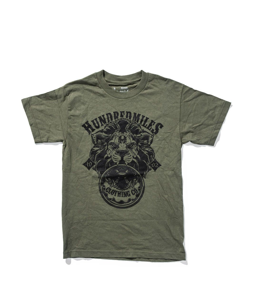 100 Miles Army Green Conquering Lion Tee