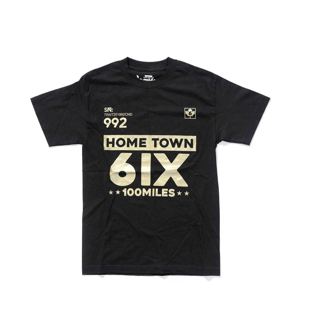 100 Miles Black and Gold Home Town 6ix Tee